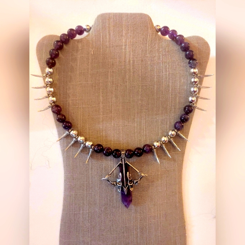 Amethyst Crossbow Handmade 18 inch necklace